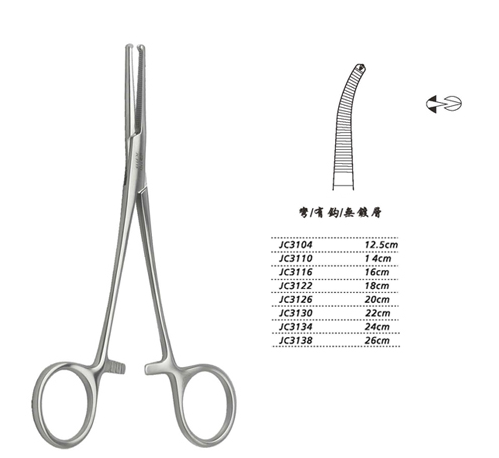 金鐘止血鉗彎有鉤 WD JC3104 12.5cm 彎有鉤 WD