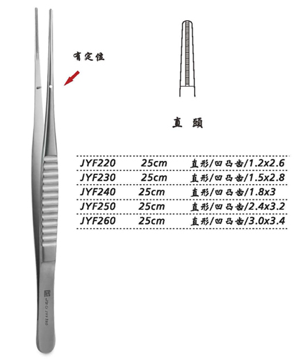 金鐘組織鑷直形 凹凸齒 25cm JYF220   1.2×2.6