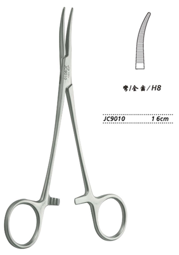 金鐘止血鉗胸腔止血鉗 JC9010 16cm 彎全齒 H8