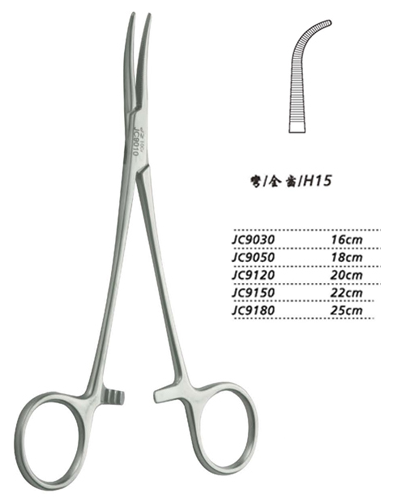 金鐘止血鉗胸腔止血鉗 JC9030 16cm 彎全齒 H15