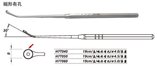 金鐘鼻竇刮匙直 H7T040 19cm 直 碗形有孔 刃4.0