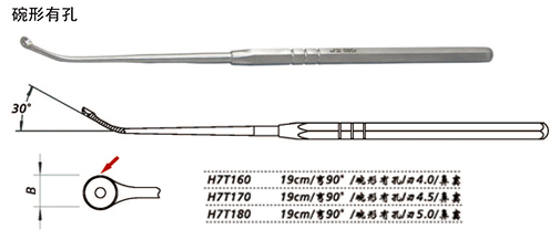 金鐘鼻竇刮匙彎90° H7T160 19cm 彎90° 碗形有孔 刃4.0